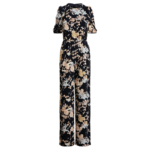 Bild von Lauren Floral Puff-Sleeve Crepe Jumpsuit Navy/Yellow/Multi UK 4 Female