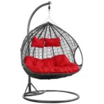 Bild von Viking hangstoel voor 2 personen groot formaat met rode kussens en frame