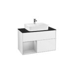 Bild von Villeroy und Boch Finion Waschtischunterschrank F112GJGF 100cm, Abdeckplatte white matt, Regal links Light grey matt, Glossy white lacquer