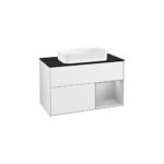 Bild von Villeroy und Boch Finion Waschtischunterschrank F252GJGF 100×60,3cm, Abdeckplatte black matt, Regal rechts Light grey matt, Glossy white lacquer
